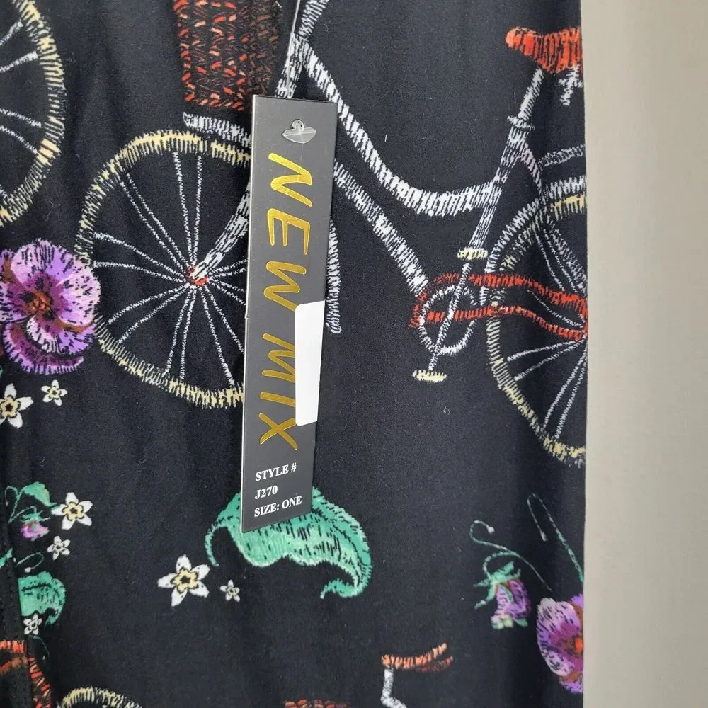 Bicycle And Floral Print Polyester Spandex Ankle Leggings One Size Fits‎ All_5